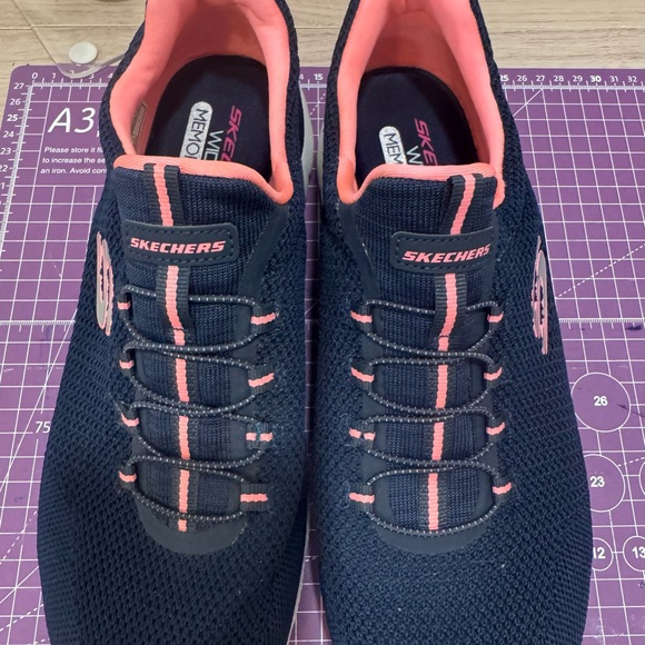 Skechers Women's Navy and Coral Sneakers - Picture 6 of 9
